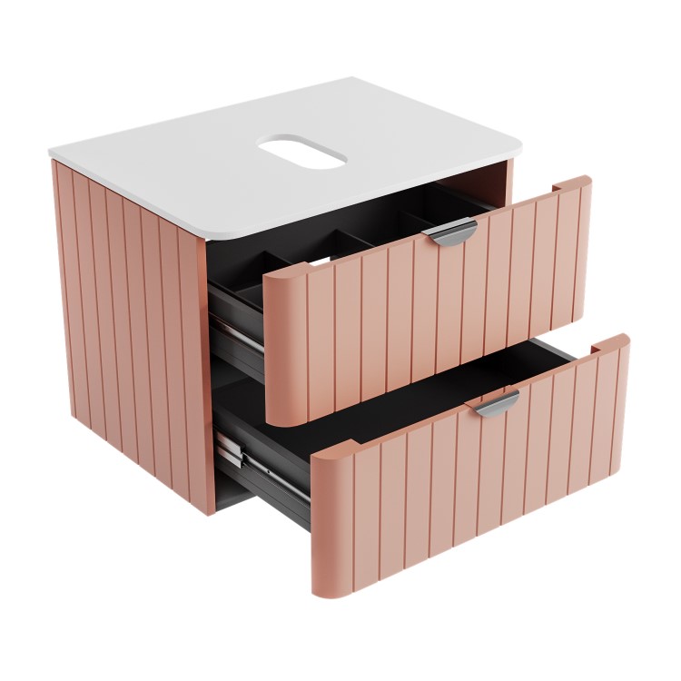 600mm Pink Wall Hung Countertop Vanity Unit with Chrome Handles -Empire