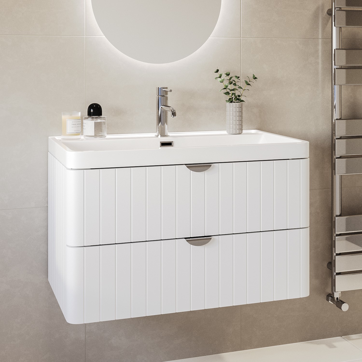 800mm White Wall Hung Vanity Unit with Basin and Chrome Handles - Empire