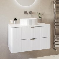 800mm White Wall Hung Countertop Vanity Unit with Basin and Chrome Handles - Empire 800mm White Wall Hung Countertop Vanity Unit with Basin and Chrome Handles - Empire