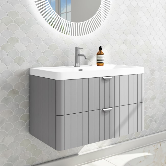 800mm Grey Wall Hung Vanity Unit with Basin and Chrome Handles - Empire