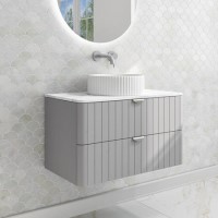 800mm Grey Wall Hung Vanity Unit with Marble Top Countertop Basin & Brushed Chrome Handles- Empire