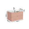 800mm Pink Wall Hung Vanity Unit with Basin and Brass Handles - Empire