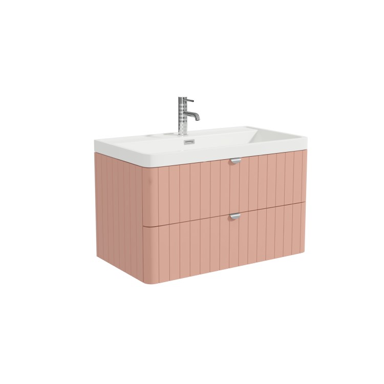 800mm Pink Wall Hung Vanity Unit with Basin and Chrome Handles - Empire