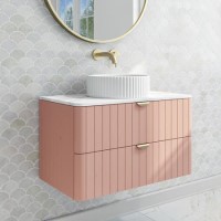 800mm Nude Wall Hung Vanity Unit with Marble Top Countertop Basin & Brushed Brass Handles- Empire