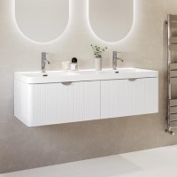 1200mm White Wall Hung Double Vanity Unit with Basin and Chrome Handles - Empire 1200mm White Wall Hung Double Vanity Unit with Basin and Chrome Handles - Empire