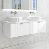 1200mm White Wall Hung Vanity Unit with Marble Top Countertop Double Basin & Brushed Chrome Handles- Empire