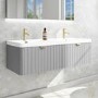 1200mm Grey Wall Hung Double Vanity Unit with Basins and Brass Handles - Empire