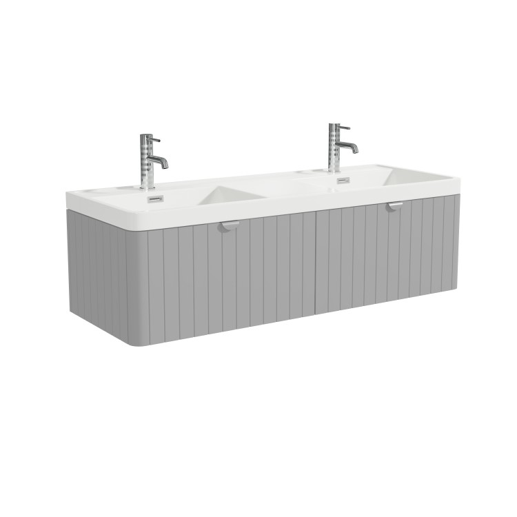 1200mm Grey Wall Hung Double Vanity Unit with Basins and Chrome Handles - Empire