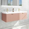 1200mm Pink Wall Hung Double Vanity Unit with Basin and Brass Handles - Empire