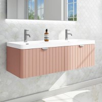 1200mm Pink Wall Hung Double Vanity Unit with Basin and Chrome Handles - Empire 1200mm Pink Wall Hung Double Vanity Unit with Basin and Chrome Handles - Empire