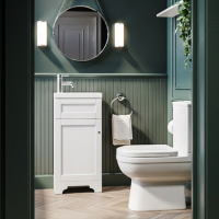 Close Coupled Toilet and White Basin Vanity Unit Cloakroom Suite - Baxenden