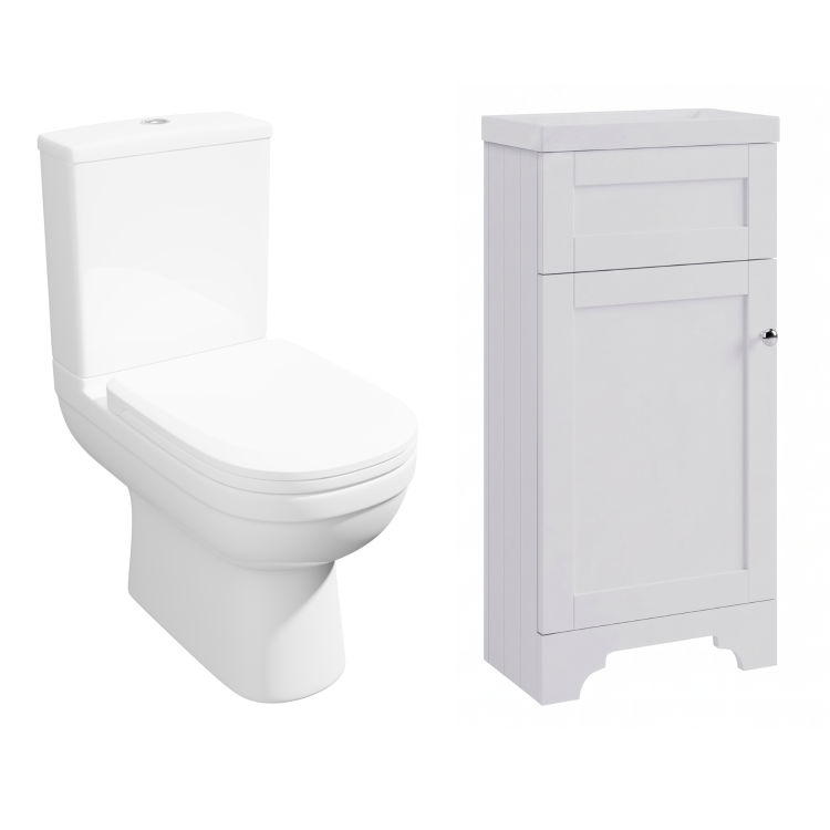 Close Coupled Toilet and White Basin Vanity Unit Cloakroom Suite - Baxenden