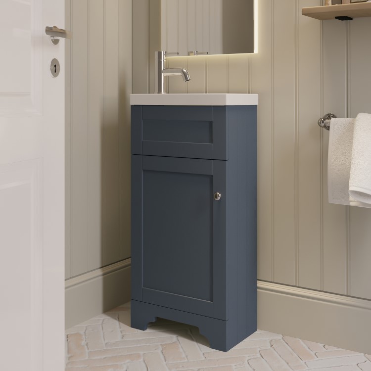 400mm Blue Freestanding Cloakroom Vanity Unit with Basin - Baxenden