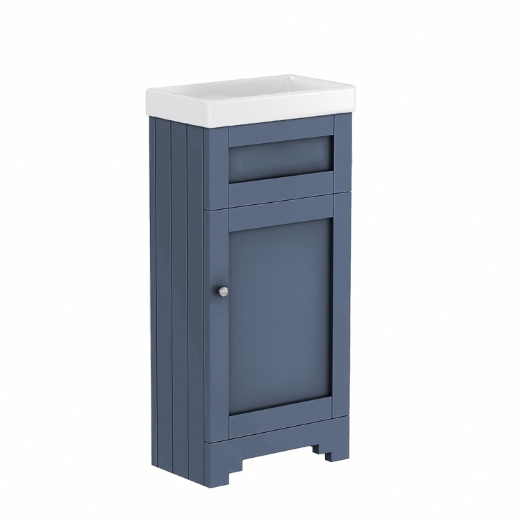 Baxenden Cloakroom Toilet Suite with Blue Floorstanding Vanity Unit and Basin