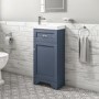 Traditional Cloakroom Suite with Blue Vanity Unit Small Basin & Close Coupled Toilet
