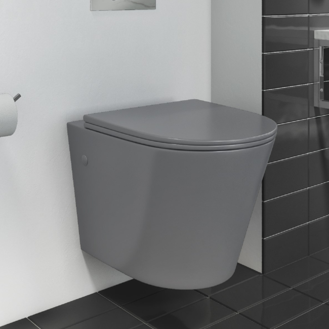 Matt Grey Wall Hung Rimless Toilet with Soft Close Seat - Verona