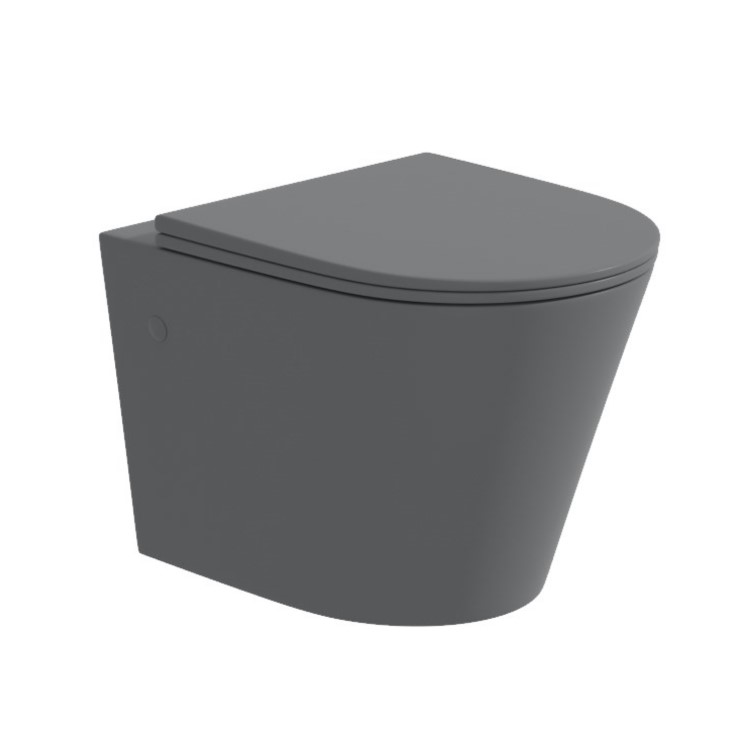 Matt Grey Wall Hung Rimless Toilet with Soft Close Seat - Verona