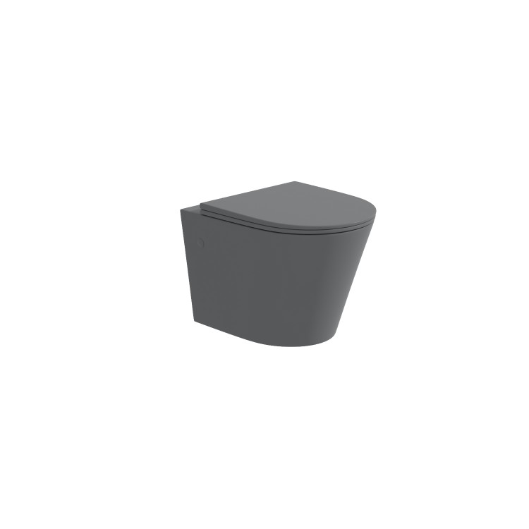 Verona Matt Grey Rimless Wall Hung Toilet and Countertop Basin Suite with White Vanity Shelf