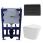 Matt White Wall Hung Rimless Toilet with Soft Close Seat Black Pneumatic Flush Plate 820mm Frame & Cistern - Verona