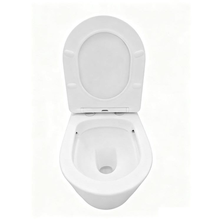 Matt White Wall Hung Rimless Toilet with Soft Close Seat, Brushed Brass Pneumatic Flush Plate, 820mm Frame & Cistern – Verona