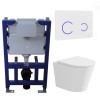 Matt White Wall Hung Rimless Toilet with Soft Close Seat White Glass Sensor Pneumatic Flush Plate 820mm Frame &amp; Cistern - Verona