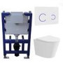 Matt White Wall Hung Rimless Toilet with Soft Close Seat White Glass Sensor Pneumatic Flush Plate 820mm Frame & Cistern - Verona