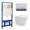 Matt White Wall Hung Rimless Toilet with Soft Close Seat Chrome Pneumatic Flush Plate 1170mm Frame &amp; Cistern - Verona