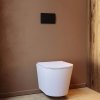 Matt White Wall Hung Rimless Toilet with Soft Close Seat Black Pneumatic Flush Plate 1170mm Frame & Cistern - Verona