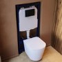Matt White Wall Hung Rimless Toilet with Soft Close Seat Black Pneumatic Flush Plate 1170mm Frame & Cistern - Verona