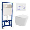 Matt White Wall Hung Rimless Toilet with Soft Close Seat White Glass Sensor Pneumatic Flush Plate 1170mm Frame &amp; Cistern - Verona