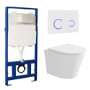Matt White Wall Hung Rimless Toilet with Soft Close Seat, White Glass Sensor Flush Plate, 1168mm Frame & Cistern – Verona