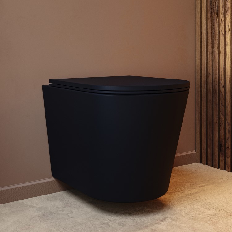 Matt Black Wall Hung Rimless Short Projection Toilet with Soft Close Seat - Verona