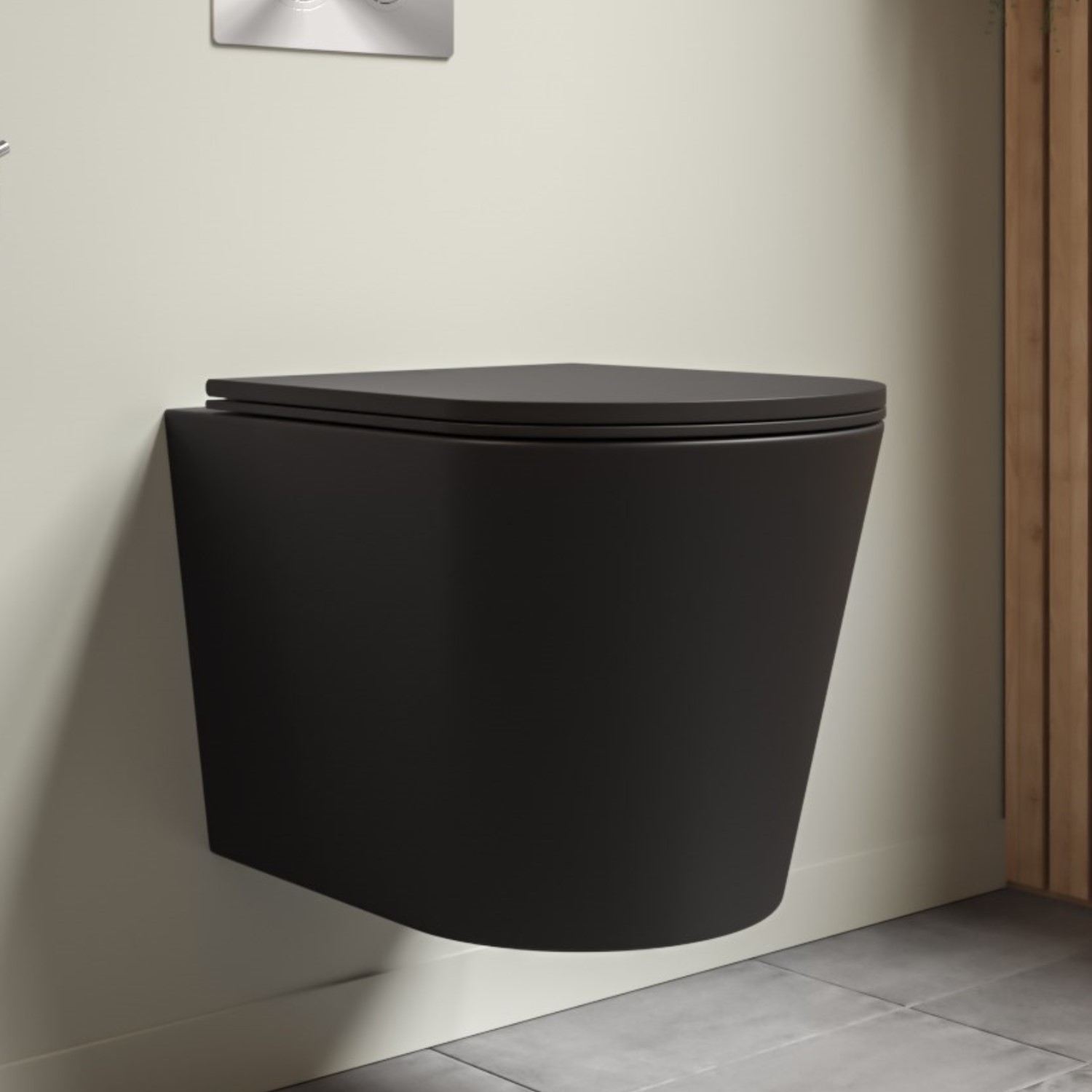 Black Wall Hung Rimless Toilet with Soft Close Seat - Verona