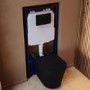 Matt Black Wall Hung Rimless Toilet with Soft Close Seat, Black Mechanical Flush Plate, 1168mm Frame & Cistern – Verona