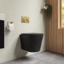 Black Wall Hung Rimless Toilet with Soft Close Seat Cistern Frame and Brushed Brass Flush - Verona