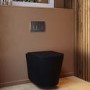Matt Black Wall Hung Rimless Toilet with Soft Close Seat, Chrome Pneumatic Flush Plate, 820mm Frame & Cistern – Verona