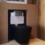 Matt Black Wall Hung Rimless Toilet with Soft Close Seat, Chrome Pneumatic Flush Plate, 820mm Frame & Cistern – Verona