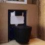 Matt Black Wall Hung Rimless Toilet with Soft Close Seat Black Pneumatic Flush Plate 820mm Frame & Cistern - Verona