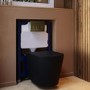 Matt Black Wall Hung Rimless Toilet with Soft Close Seat Brass Pneumatic Flush Plate 820mm Frame & Cistern - Verona