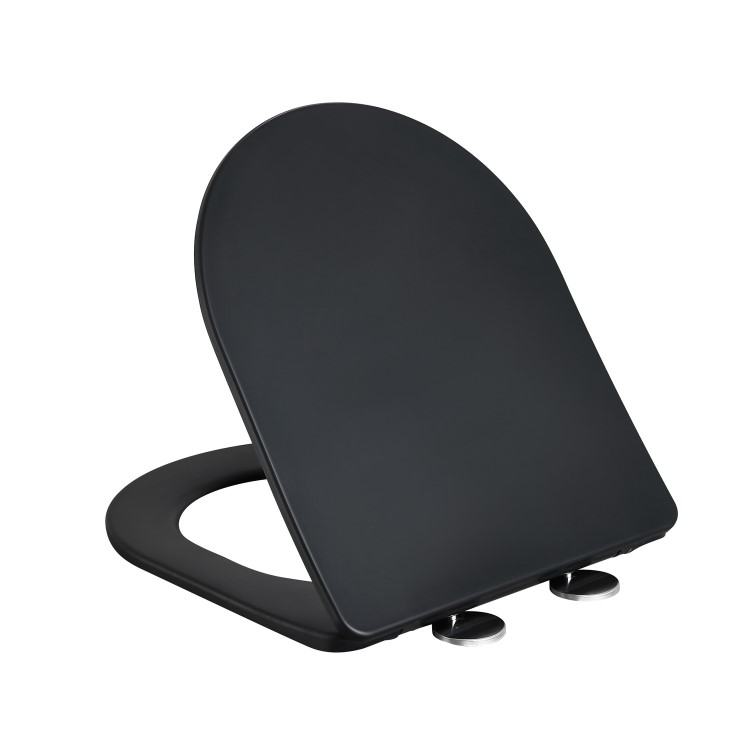 Matt Black Wall Hung Rimless Toilet with Soft Close Seat, White Glass Sensor Flush Plate, 820mm Frame & Cistern – Verona