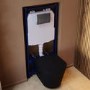 Matt Black Wall Hung Rimless Toilet with Soft Close Seat Brass Pneumatic Flush Plate 1170mm Frame & Cistern - Verona