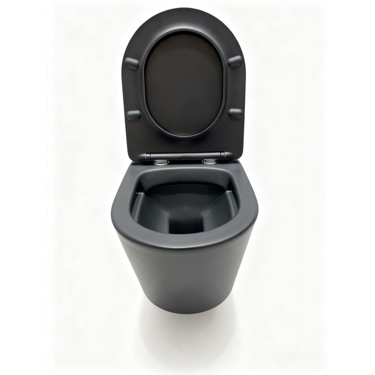 Matt Black Wall Hung Rimless Toilet with Soft Close Seat, Black Pneumatic Flush Plate, 1168mm Frame & Cistern – Verona