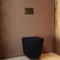 Matt Black Wall Hung Rimless Toilet with Soft Close Seat Brass Pneumatic Flush Plate 1170mm Frame & Cistern - Verona