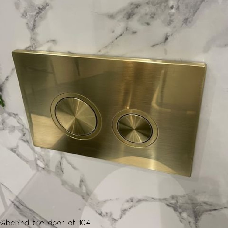 Wall Hung Rimless Toilet with Soft Close Seat, Brushed Brass Mechanical Flush Plate, 1168mm Frame & Cistern – Alcor