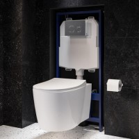 Wall Hung Toilet with Soft Close Seat Frame Cistern and Chrome Flush - Alcor