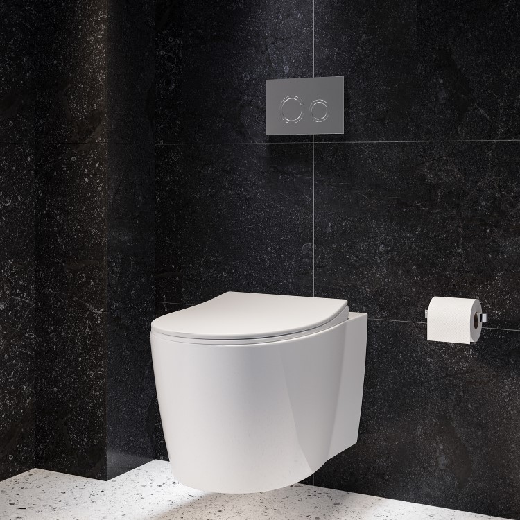 Wall Hung Toilet with Soft Close Seat Frame Cistern and Chrome Flush - Alcor