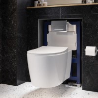 Wall Hung Toilet with Soft Close Seat Chrome Pneumatic Flush Plate 820mm Frame & Cistern - Alcor