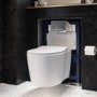 Wall Hung Toilet with Soft Close Seat Chrome Pneumatic Flush Plate 820mm Frame & Cistern - Alcor