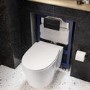 Wall Hung Toilet with Close Seat Matt Black Pneumatic Flush Plate 820mm Frame & Cistern - Alcor