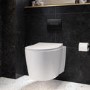 Wall Hung Toilet with Close Seat Matt Black Pneumatic Flush Plate 820mm Frame & Cistern - Alcor